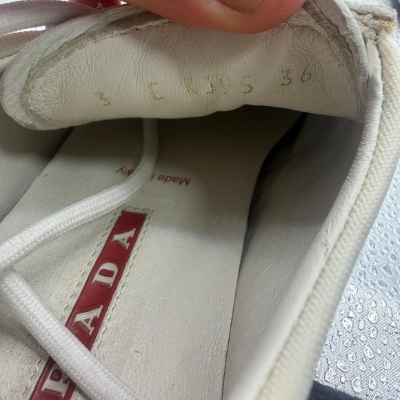 Size EU 36 Prada Cream Red Stripe Mens Canvas Suede Leather Low Top Sneakers - Picture 8 of 10